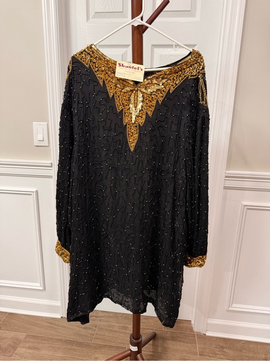 Dresses & Skirts - Regency Black Beaded Evening Dress with Gold Embellishment
